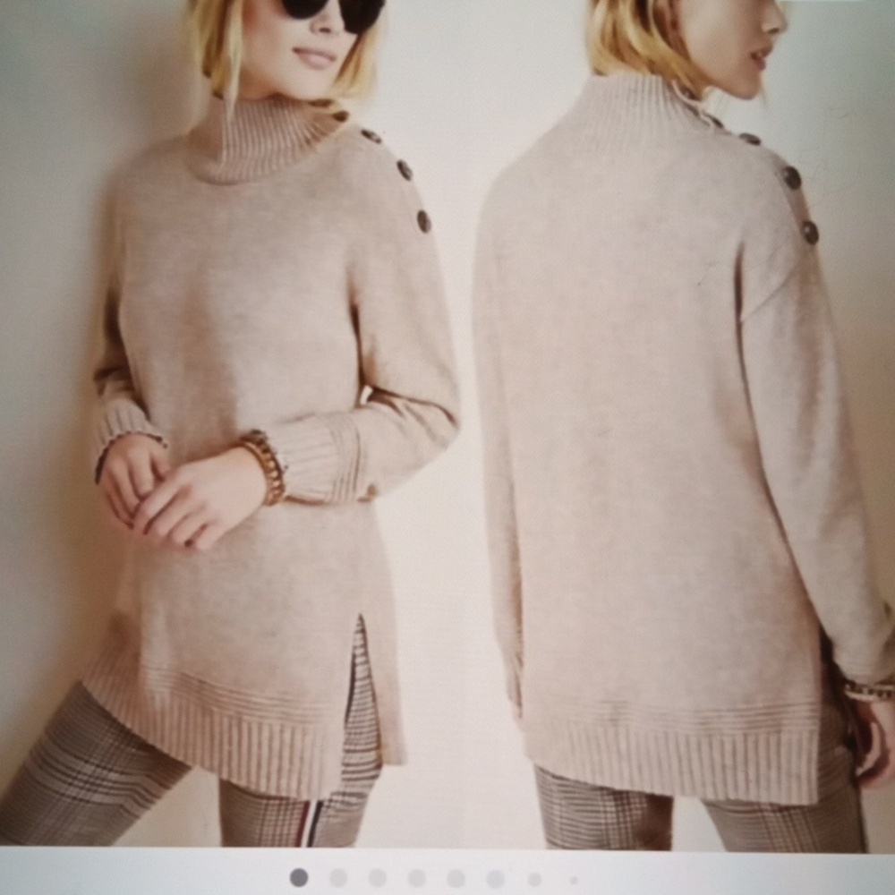 Anthropologie Margarita Tunic Sweater Oatmeal Long Sleeve Quiet Luxury Sz XS